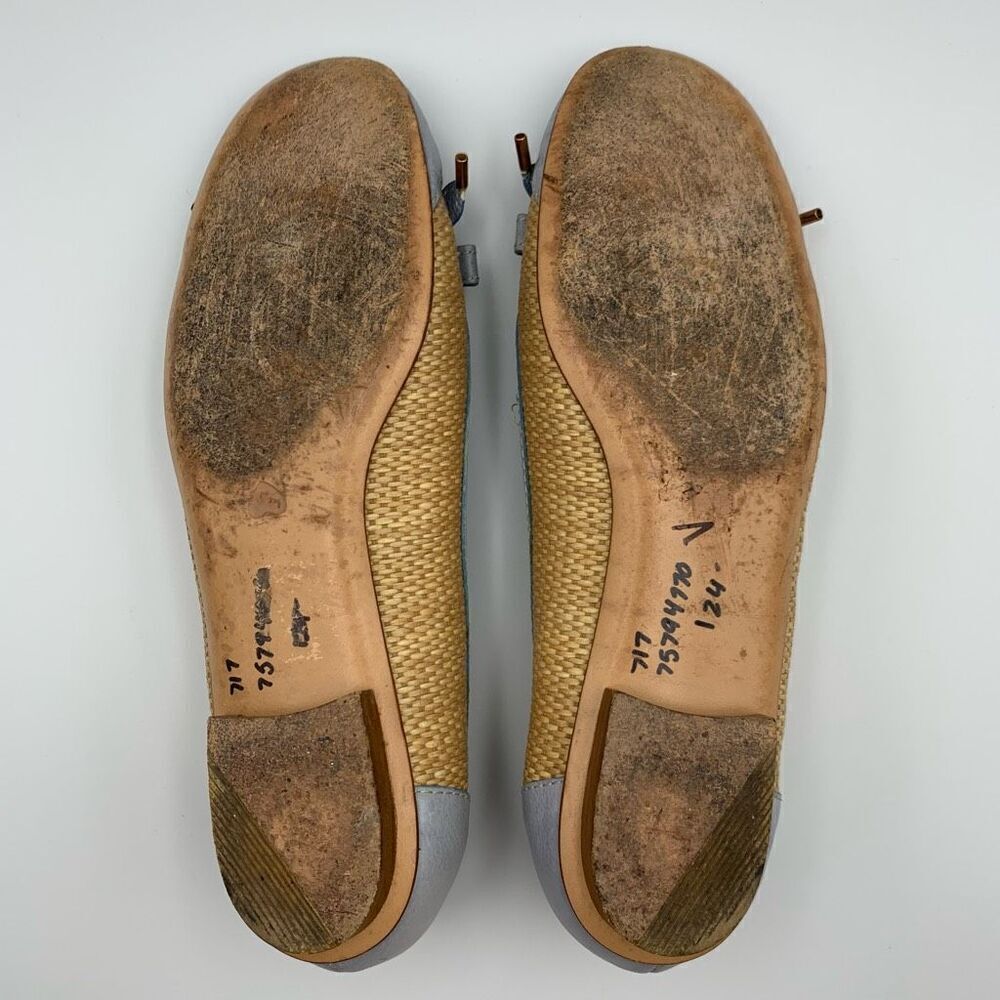 Moschino Cheapandchic Leather Rafia Ballet Flats Blue‎ Beige Size 36 - Picture 9 of 12